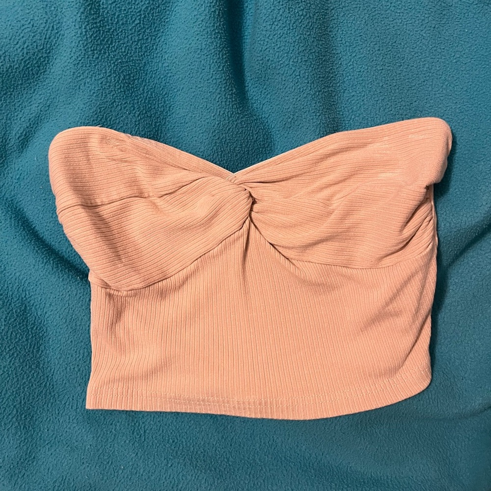 Beige twist front tube top
